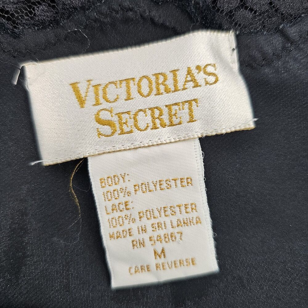 Victoria's Secret Vintage Gold Label Black Lace Trim Slip Dress Nightie Size M - Picture 3 of 8